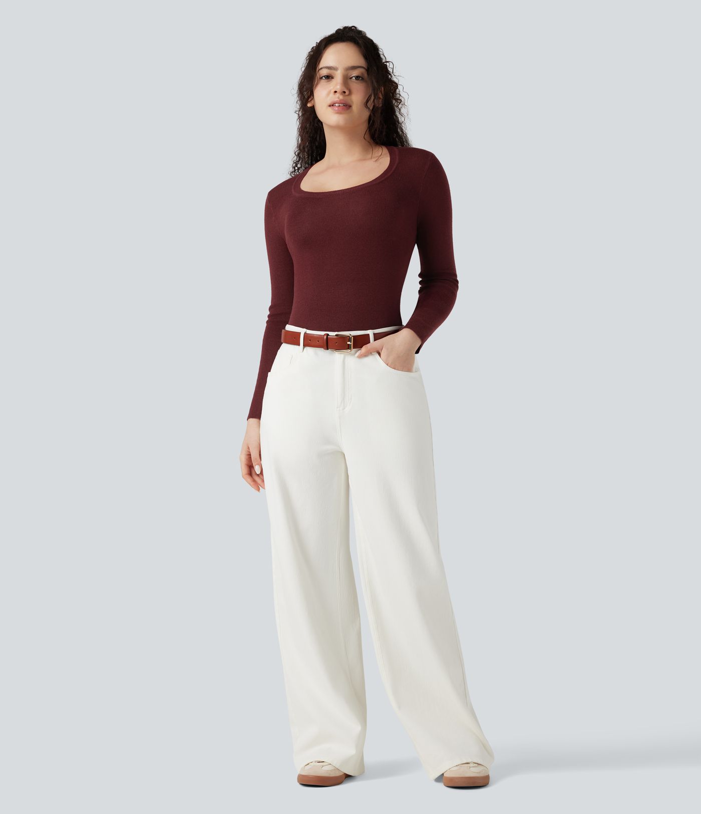 Pull décontracté à col en U et manches longues