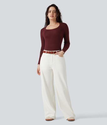 Pull décontracté à col en U et manches longues