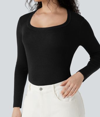 U-Neck Long Sleeve Wool-Blend Casual Sweater