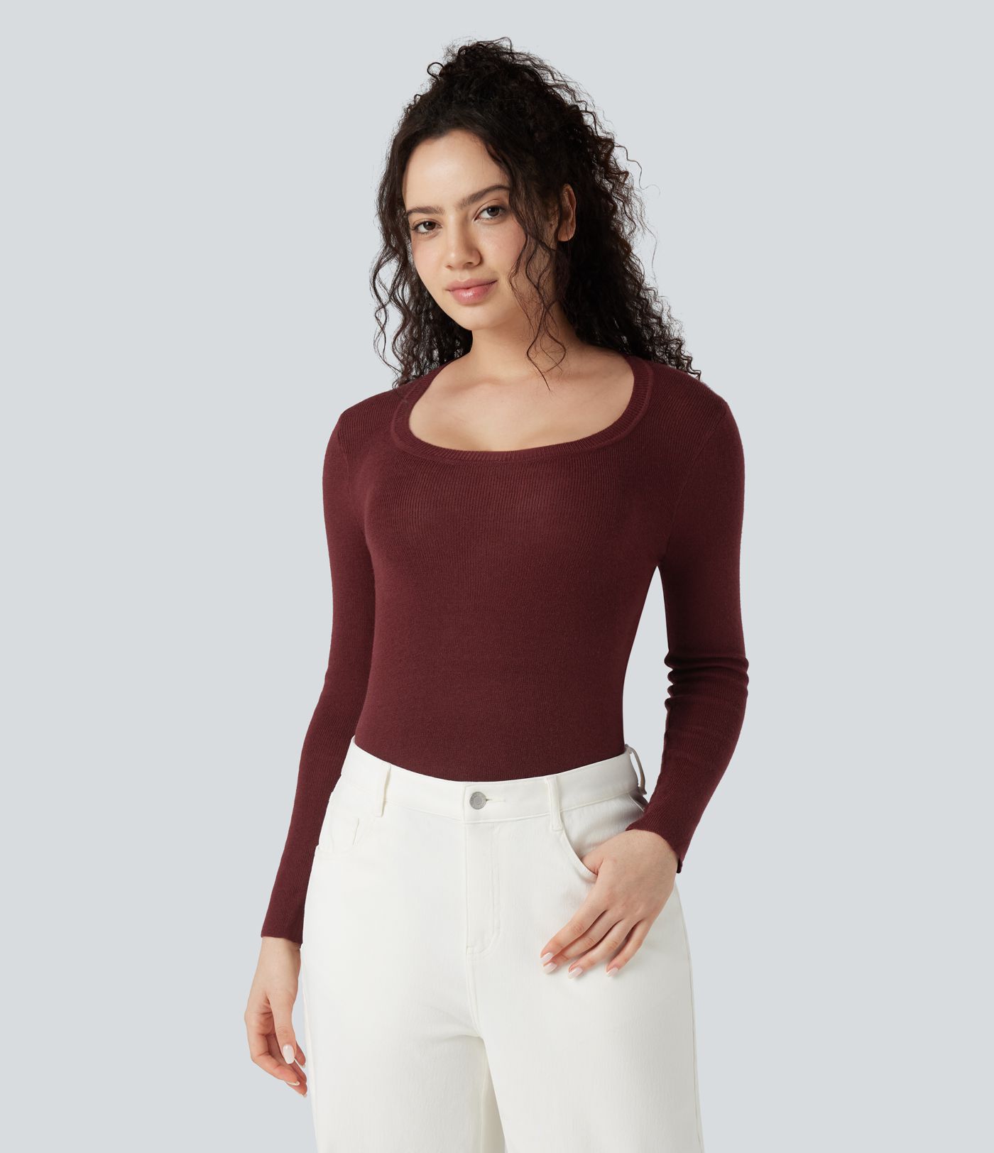 Pull décontracté à col en U et manches longues