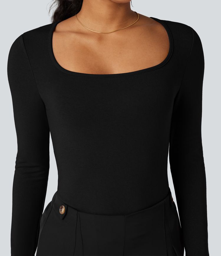 Square Neck Long Sleeve Slim Fit Work T-Shirt