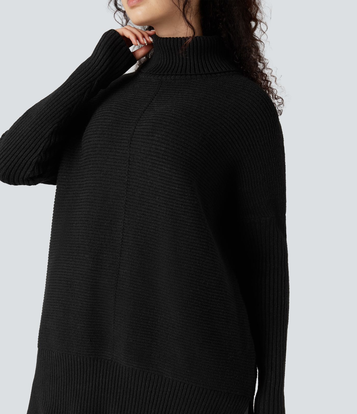 Stehkragen-Pullover mit langen Ärmeln und Seitenschlitz für die Arbeit