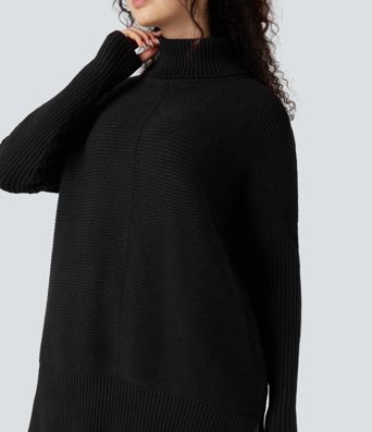 Stehkragen-Pullover mit langen Ärmeln und Seitenschlitz für die Arbeit