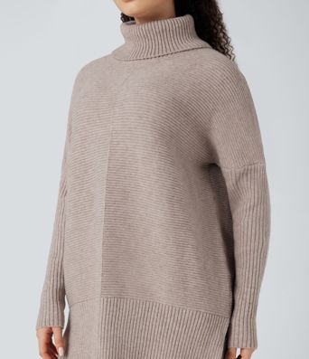 High-neck Long Sleeve Split Work Sweater