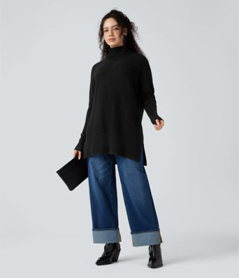 Stehkragen-Pullover mit langen Ärmeln und Seitenschlitz für die Arbeit