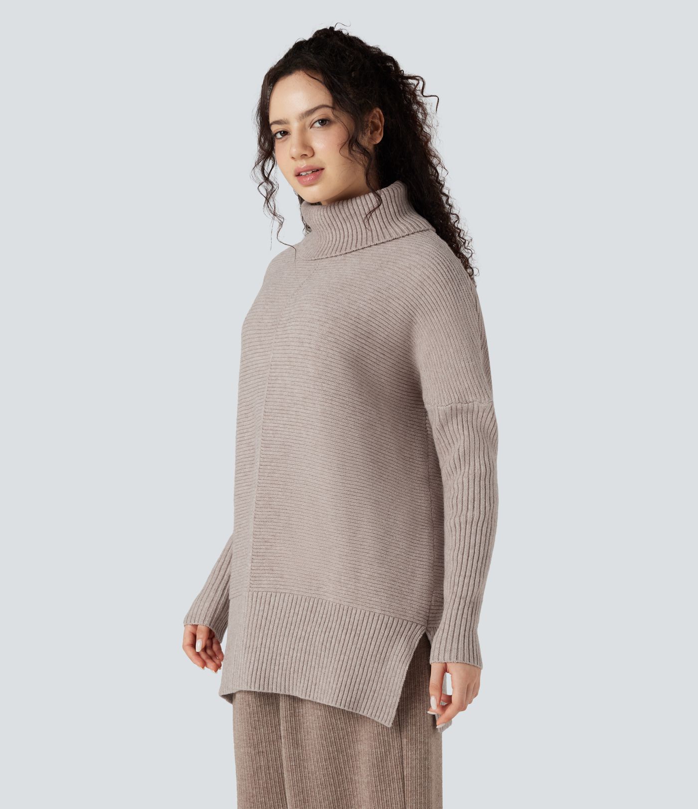 High-neck Long Sleeve Split Work Sweater