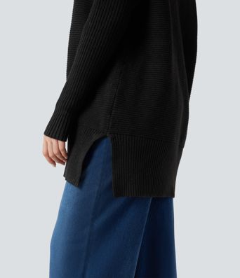 Stehkragen-Pullover mit langen Ärmeln und Seitenschlitz für die Arbeit