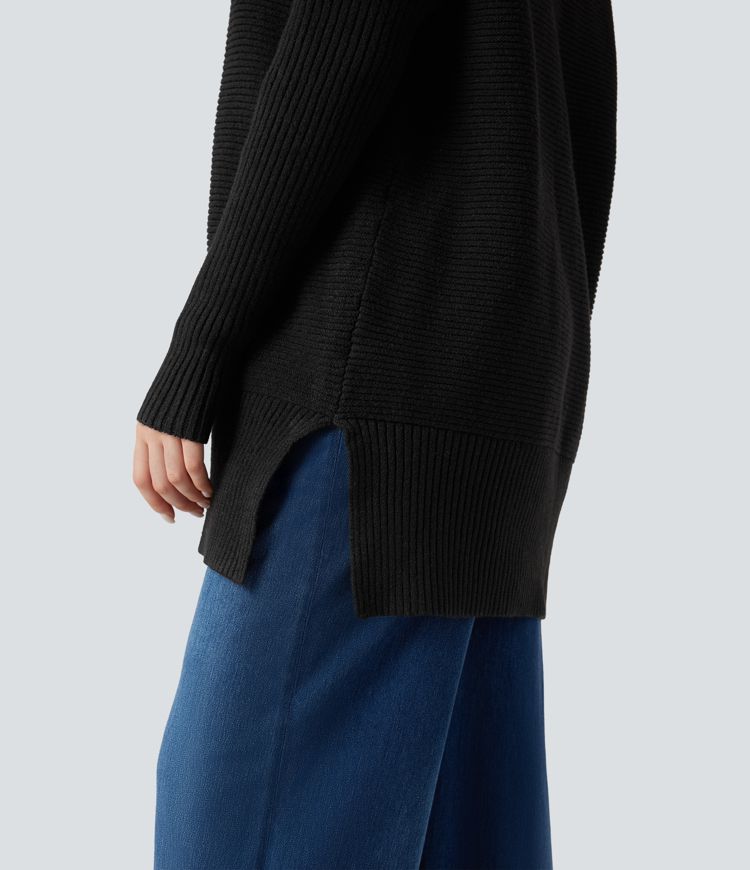 Stehkragen-Pullover mit langen Ärmeln und Seitenschlitz für die Arbeit