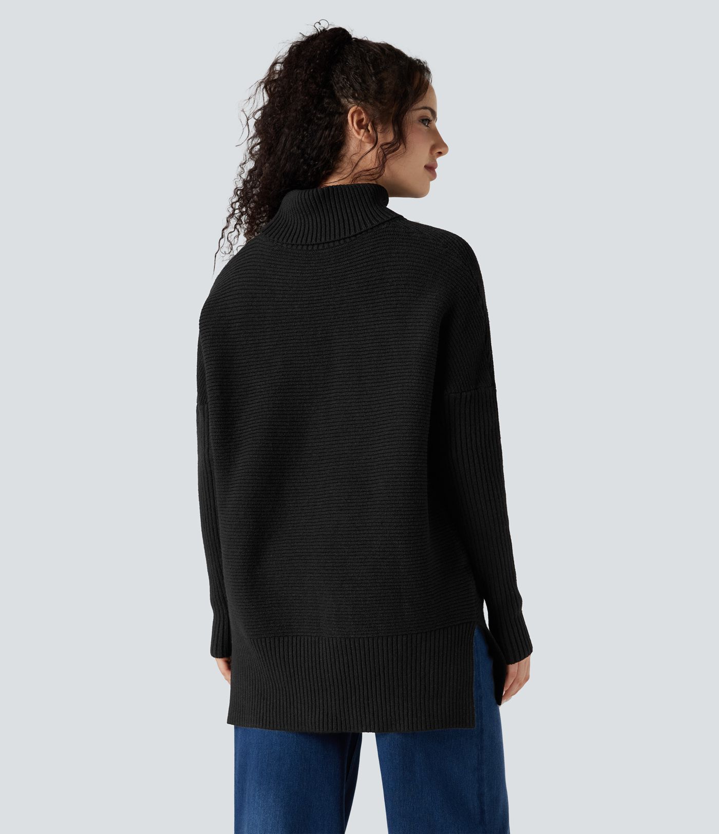 Stehkragen-Pullover mit langen Ärmeln und Seitenschlitz für die Arbeit