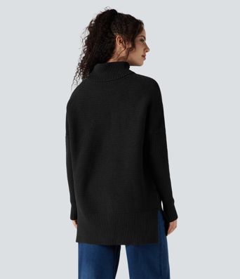 Stehkragen-Pullover mit langen Ärmeln und Seitenschlitz für die Arbeit