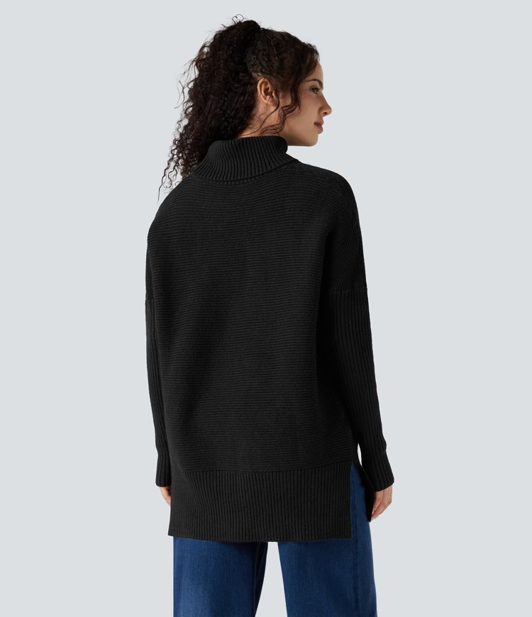 Stehkragen-Pullover mit langen Ärmeln und Seitenschlitz für die Arbeit