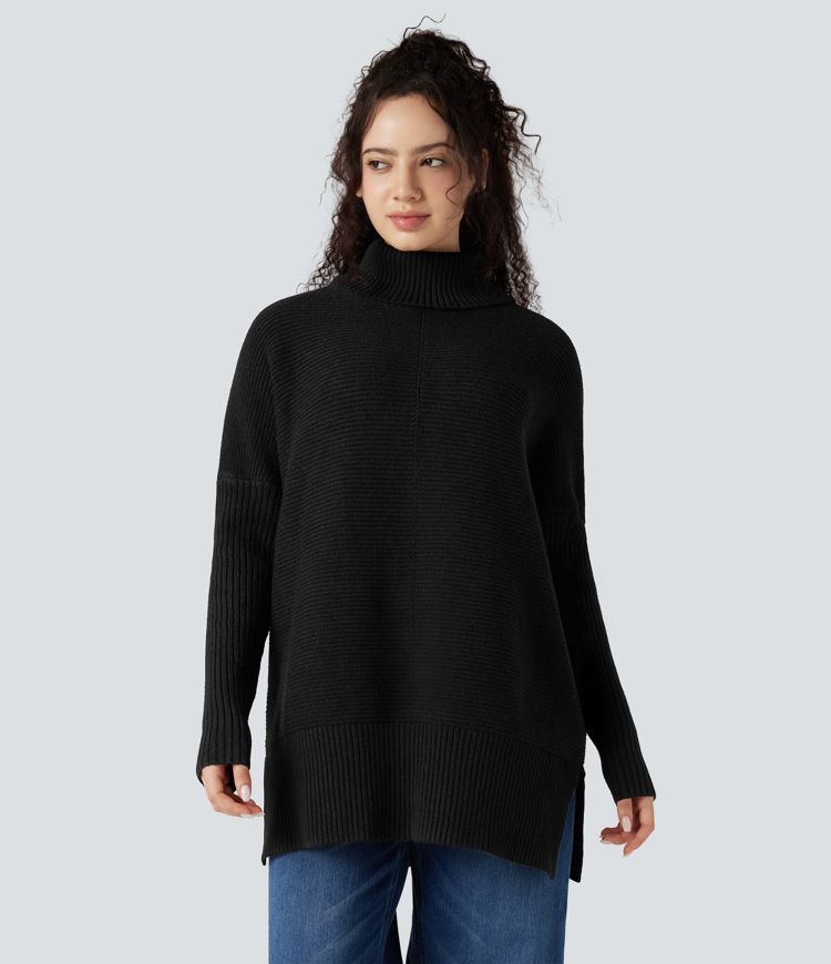 Stehkragen-Pullover mit langen Ärmeln und Seitenschlitz für die Arbeit