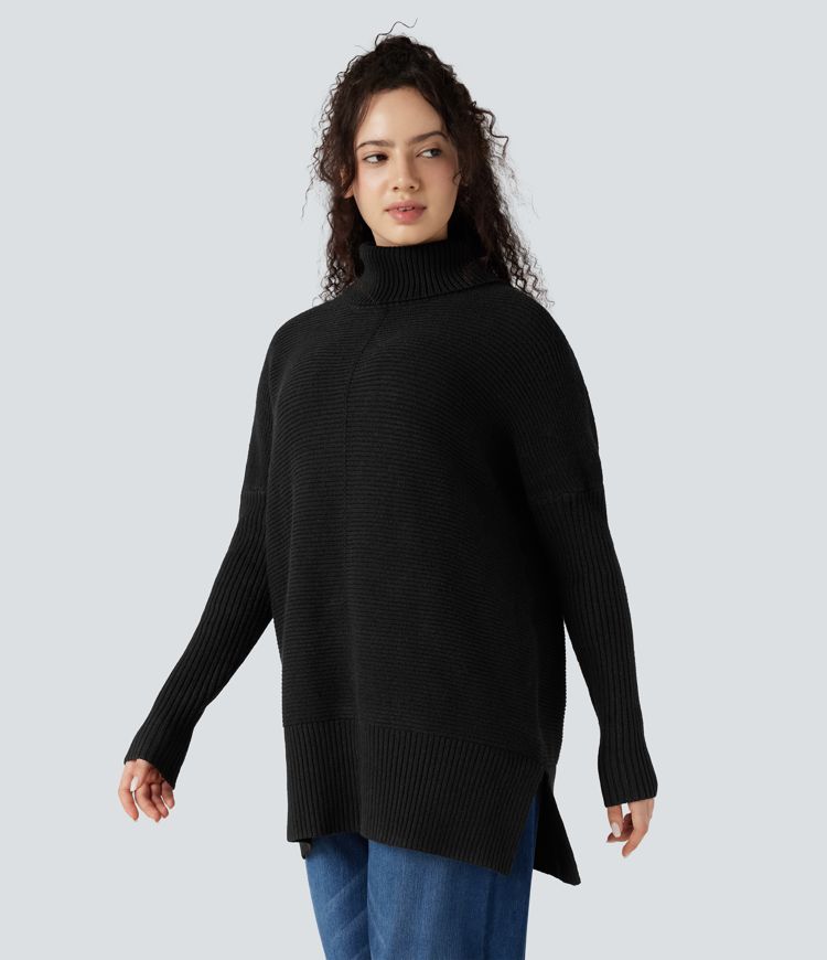 Stehkragen-Pullover mit langen Ärmeln und Seitenschlitz für die Arbeit