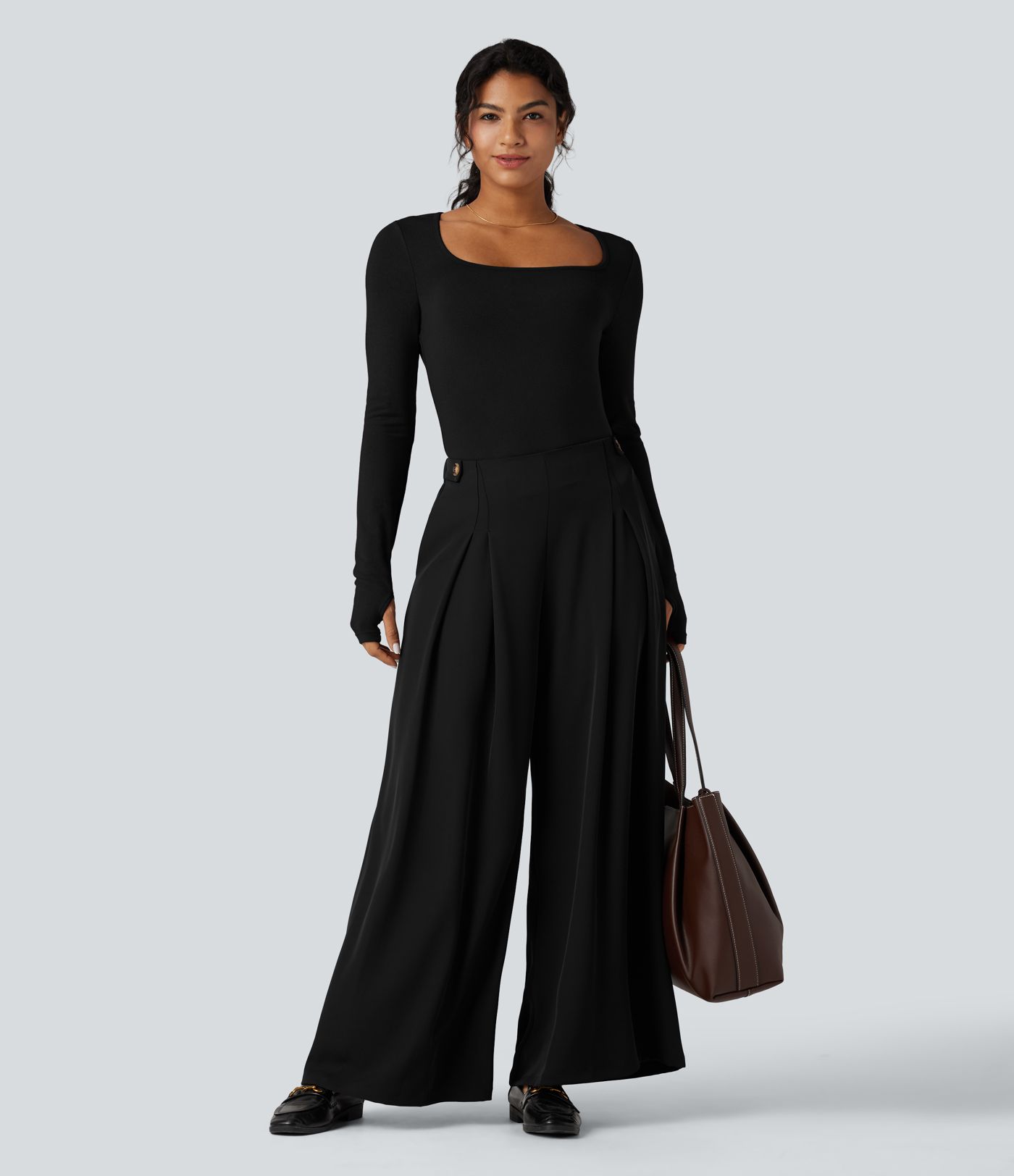 Square Neck Long Sleeve Slim Fit Work T-Shirt