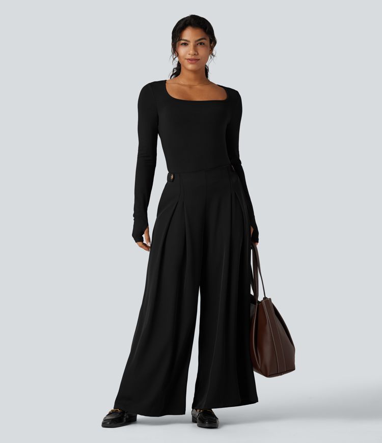 Square Neck Long Sleeve Slim Fit Work T-Shirt