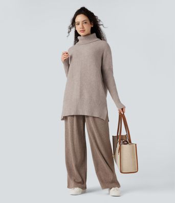 High-neck Long Sleeve Split Work Sweater