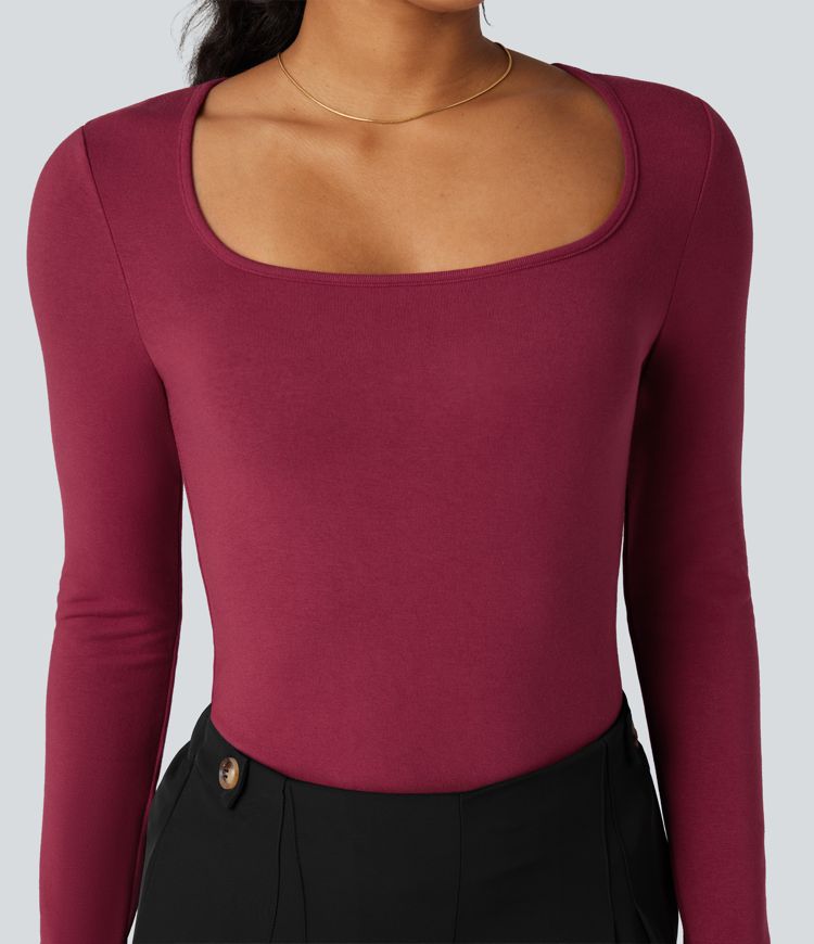 Square Neck Long Sleeve Slim Fit Work T-Shirt