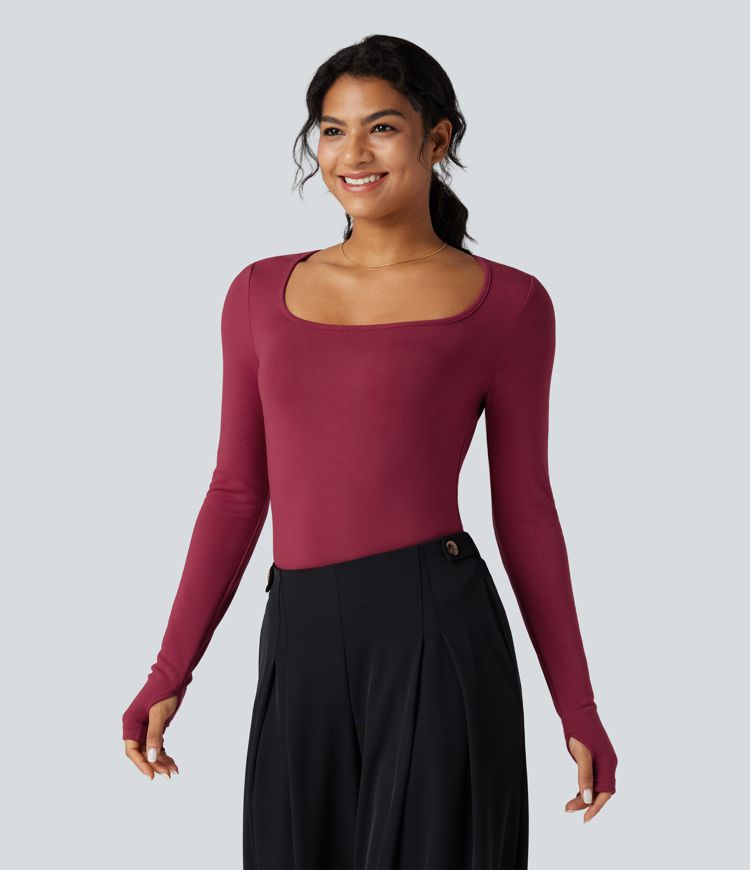 Square Neck Long Sleeve Slim Fit Work T-Shirt