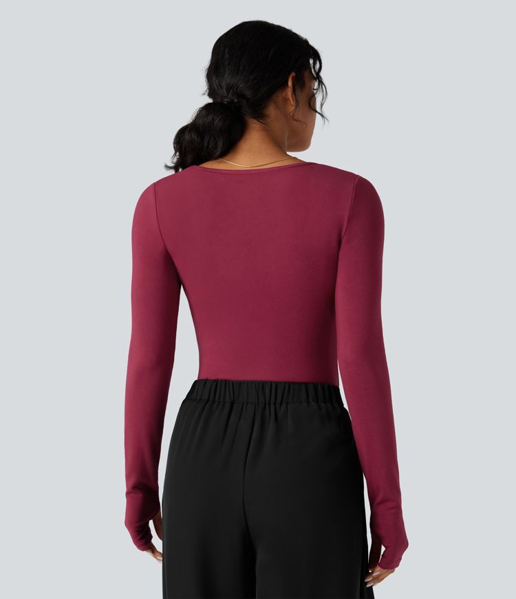 Square Neck Long Sleeve Slim Fit Work T-Shirt