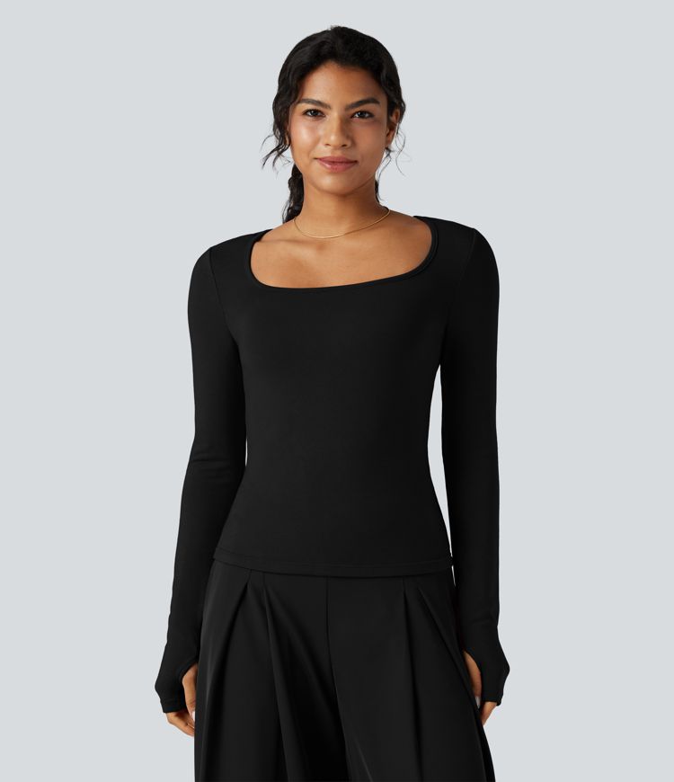 Square Neck Long Sleeve Slim Fit Work T-Shirt