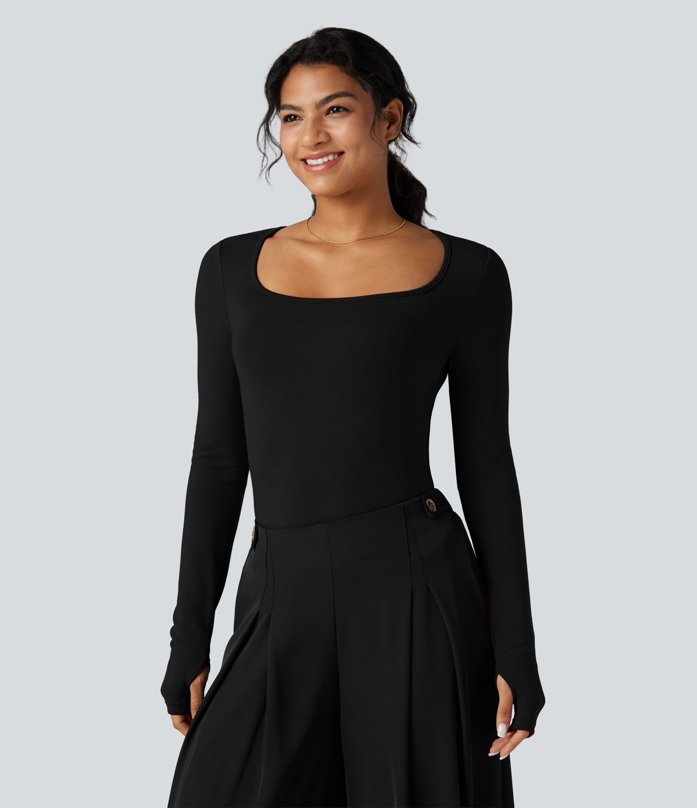 Square Neck Long Sleeve Slim Fit Work T-Shirt