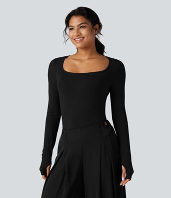 Square Neck Long Sleeve Slim Fit Work T-Shirt