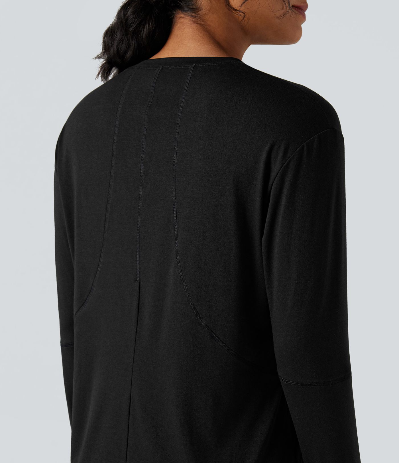 Round Neck Long Sleeve Thumb Holes Running Heathered Sports Top