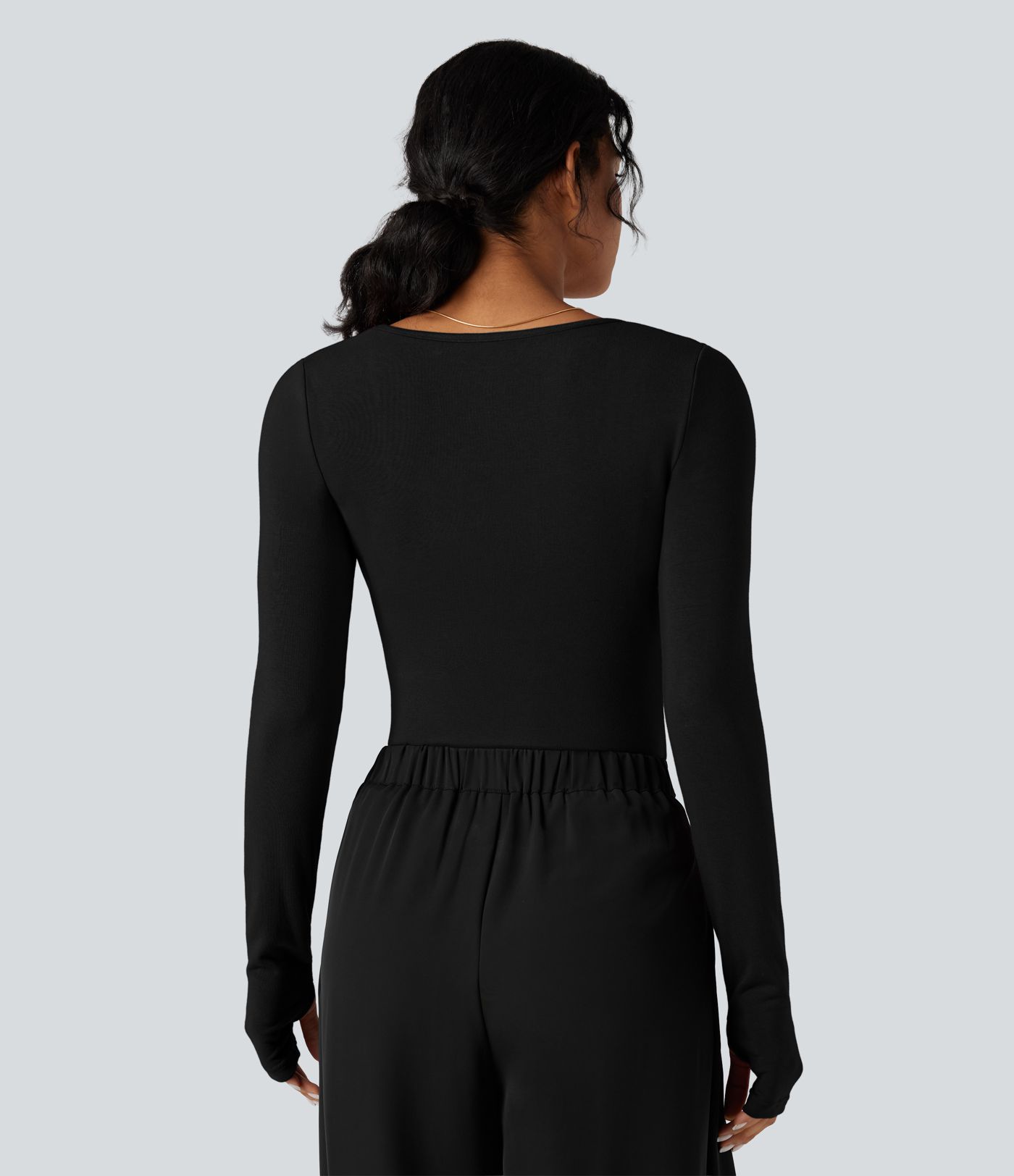 Square Neck Long Sleeve Slim Fit Work T-Shirt