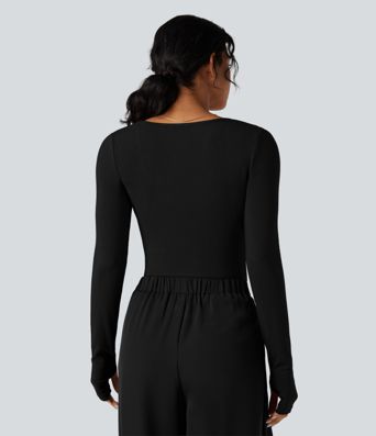 Square Neck Long Sleeve Slim Fit Work T-Shirt