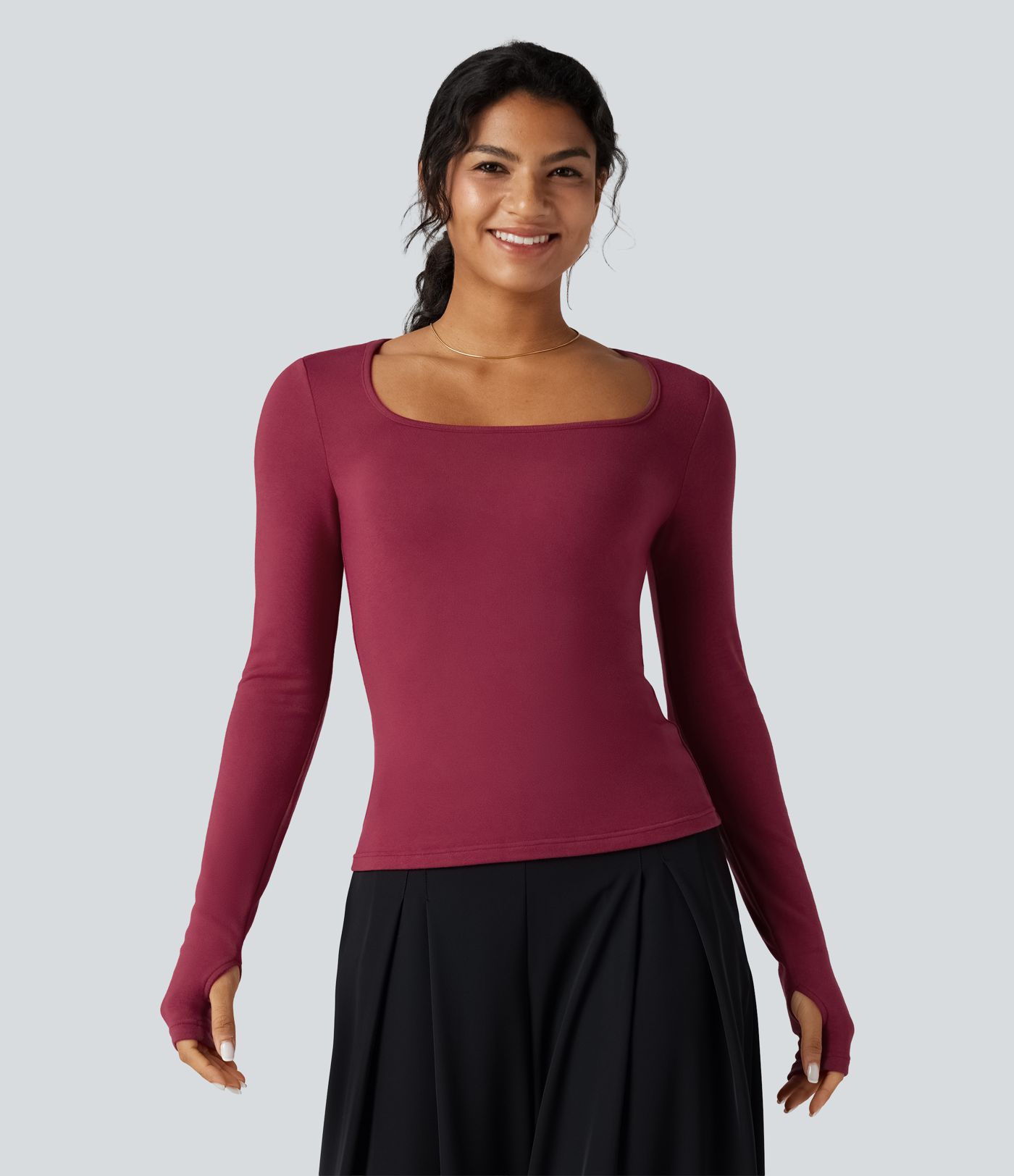 Square Neck Long Sleeve Slim Fit Work T-Shirt