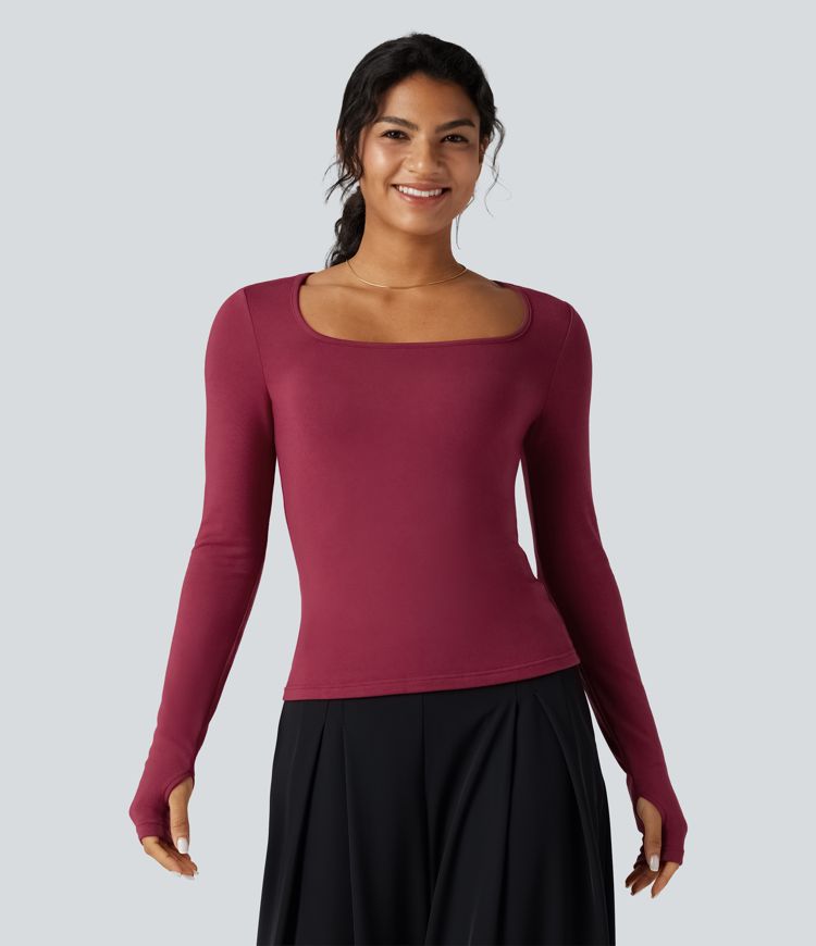 Square Neck Long Sleeve Slim Fit Work T-Shirt