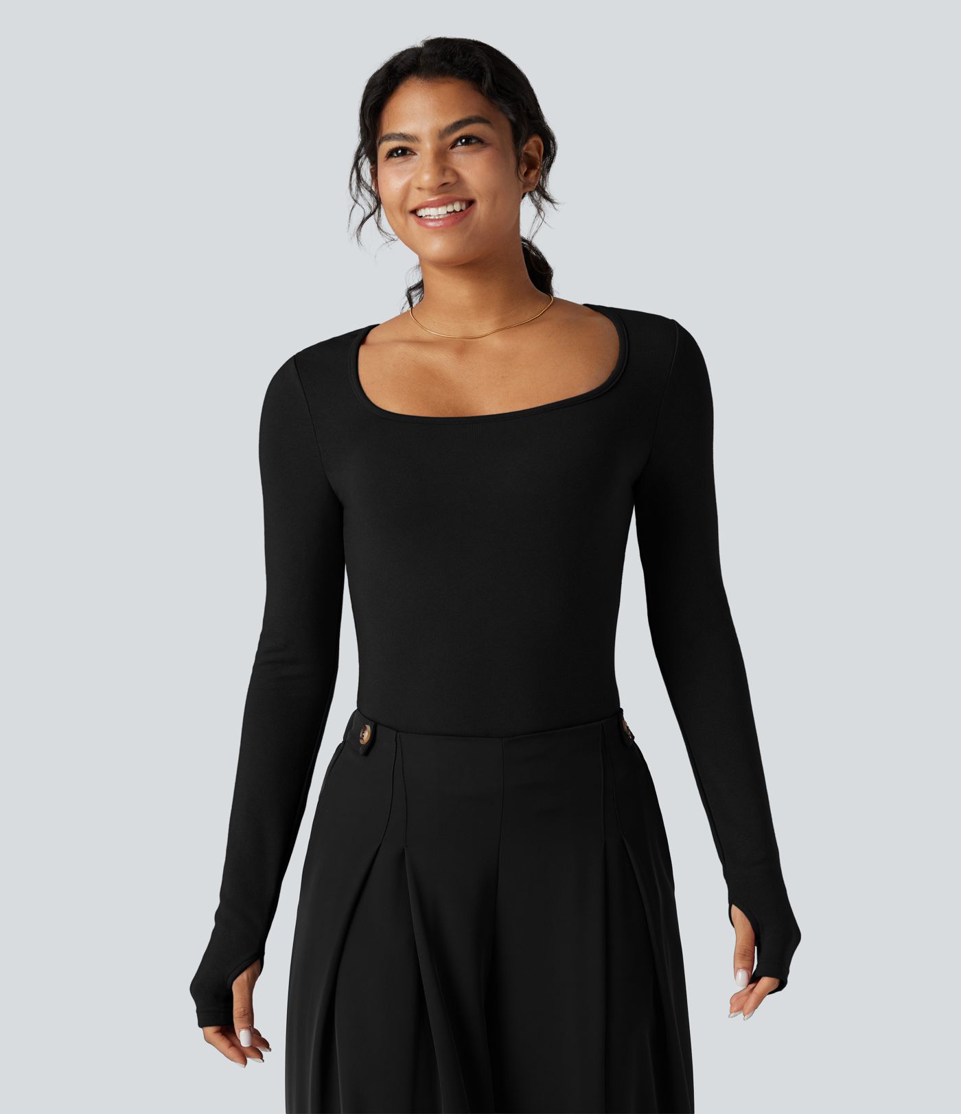 Square Neck Long Sleeve Slim Fit Work T-Shirt