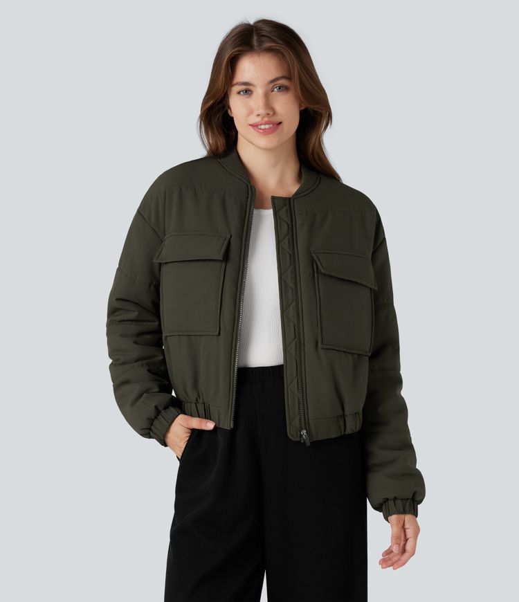 Full Zip Casual Bomber Padded Jacket with Pockets