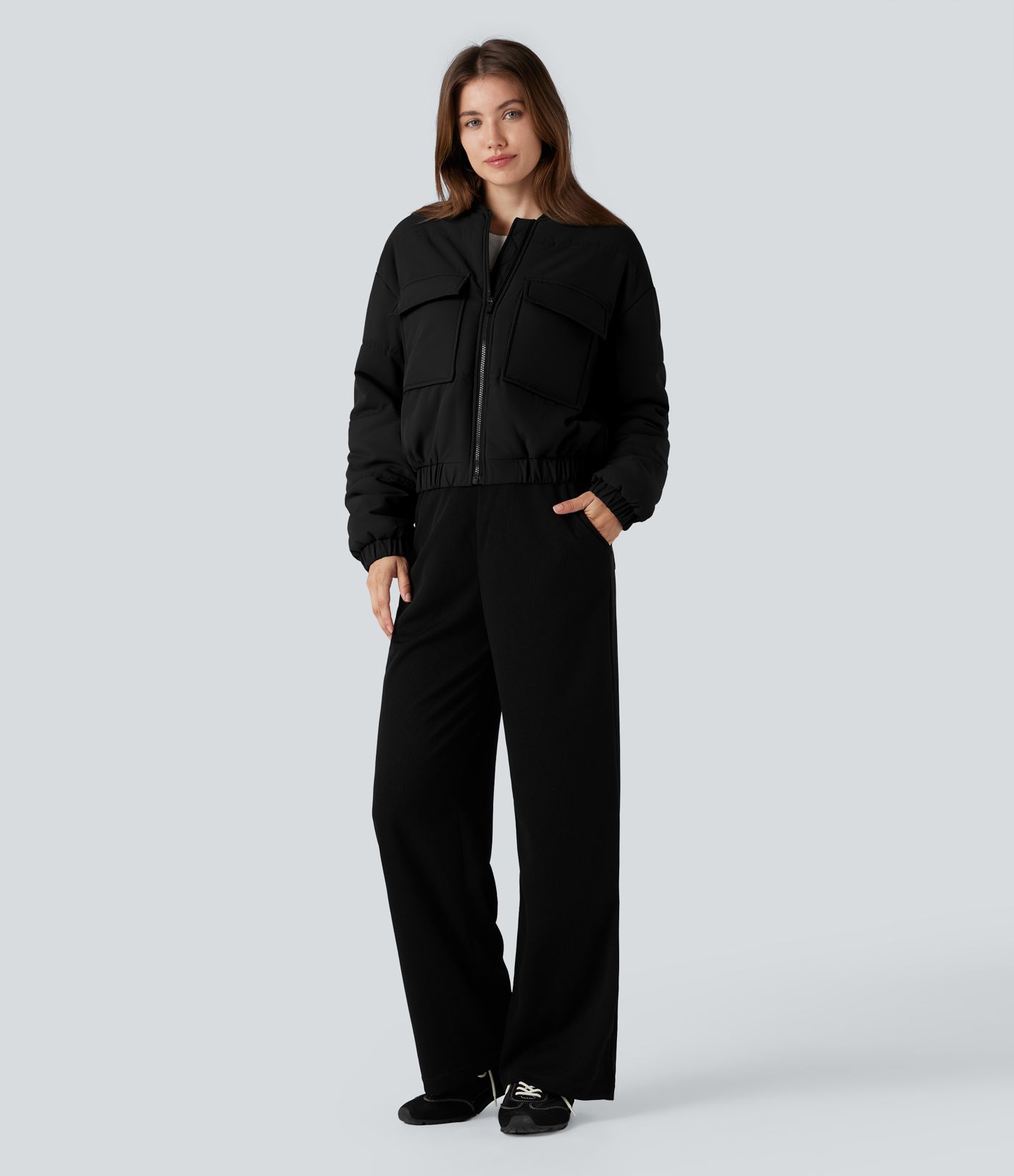 Full Zip Casual Bomber Padded Jacket with Pockets