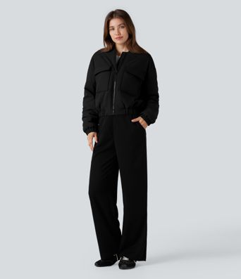 Full Zip Casual Bomber Padded Jacket with Pockets