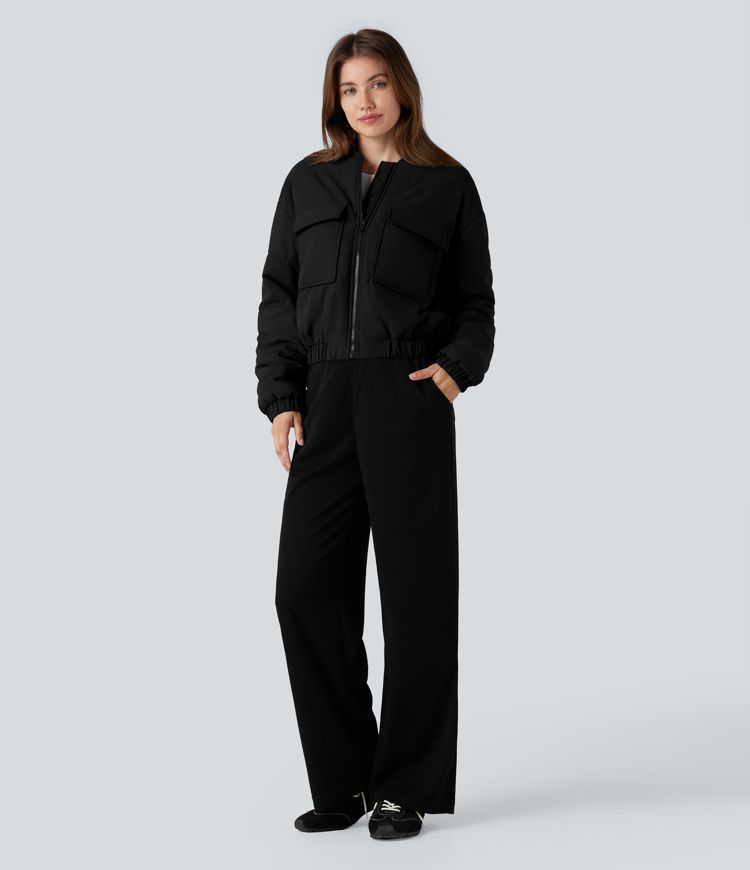 Full Zip Casual Bomber Padded Jacket with Pockets