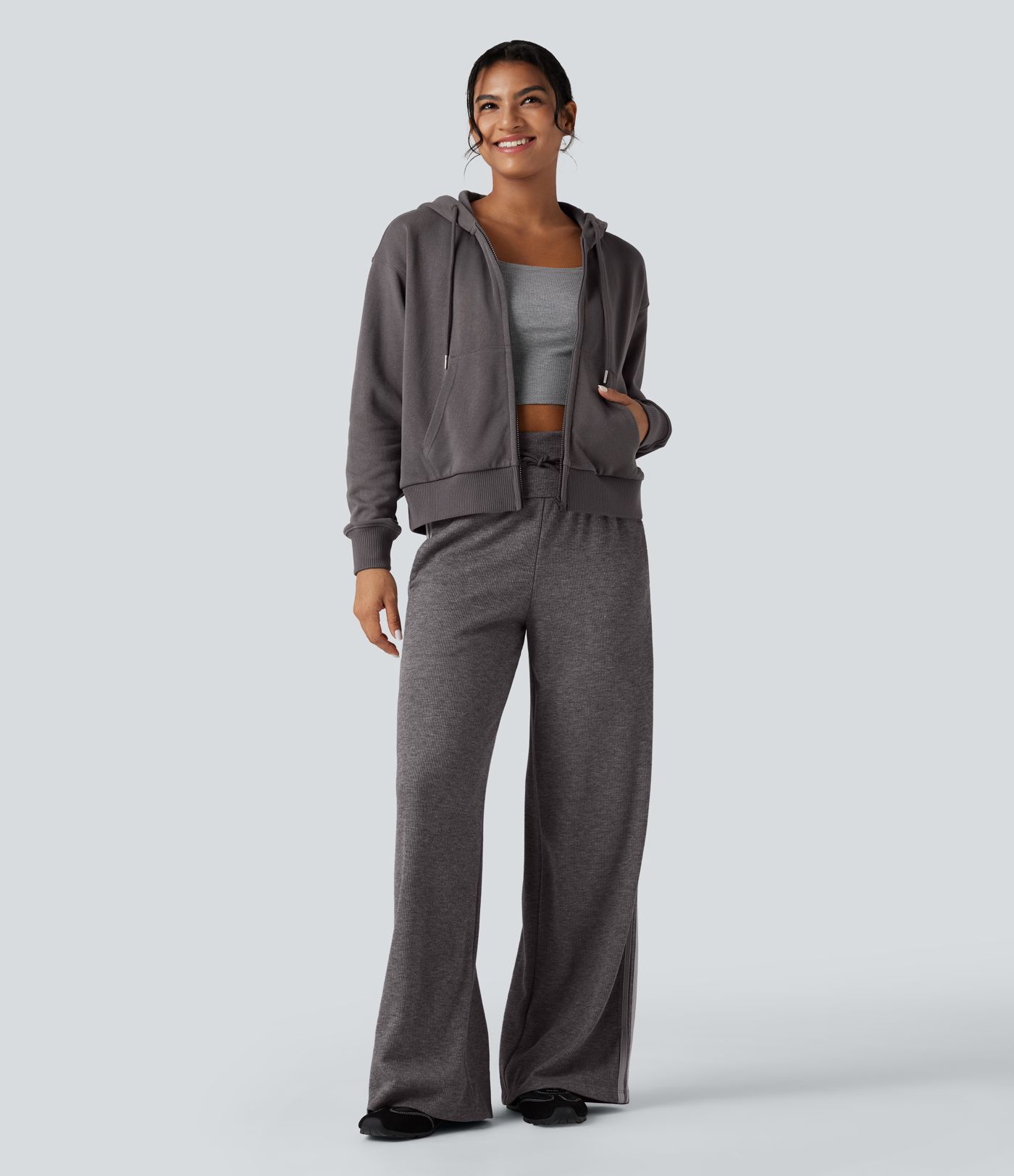 Hooded Zip Fly Relaxed Casual Cotton Sweatshirt with Pockets