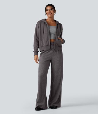 Hooded Zip Fly Relaxed Casual Cotton Sweatshirt with Pockets