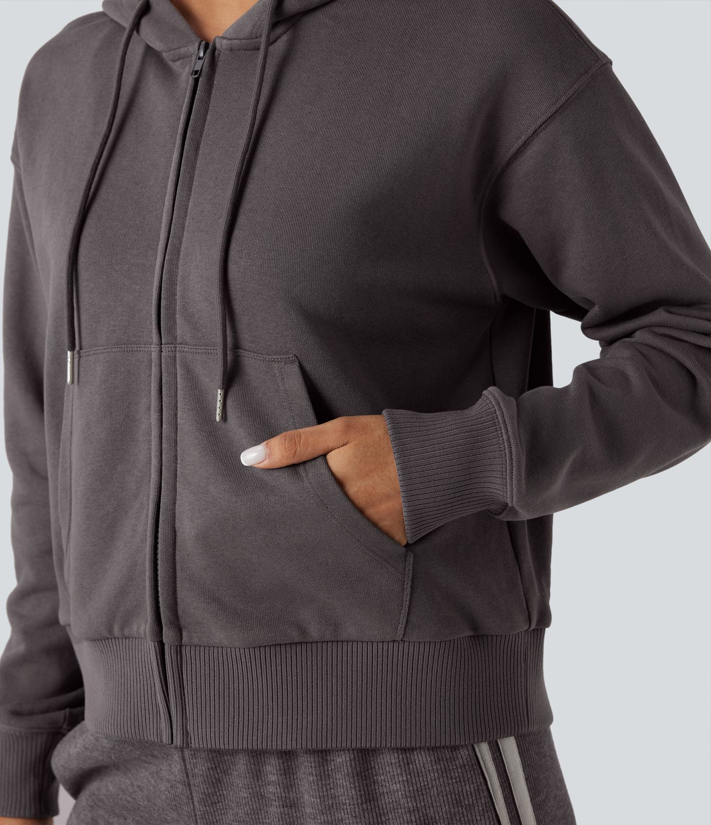 Hooded Zip Fly Relaxed Casual Cotton Sweatshirt with Pockets