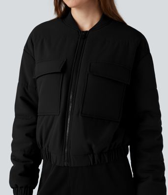 Full Zip Casual Bomber Padded Jacket with Pockets