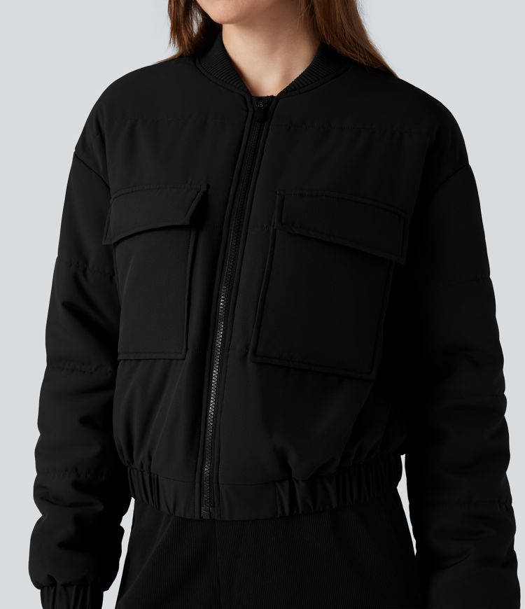 Full Zip Casual Bomber Padded Jacket with Pockets
