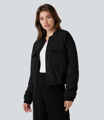 Full Zip Casual Bomber Padded Jacket with Pockets