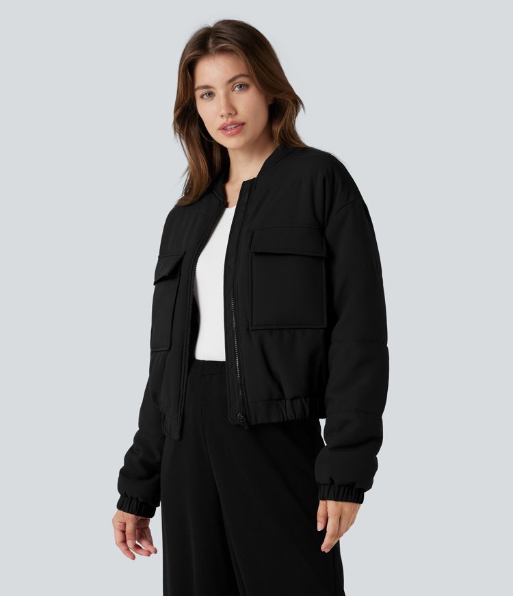 Full Zip Casual Bomber Padded Jacket with Pockets