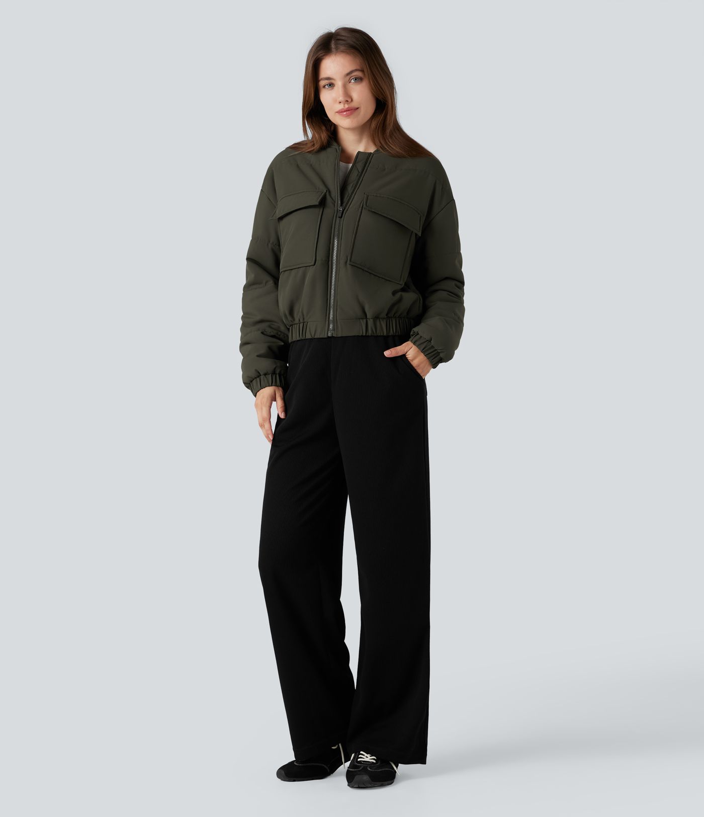 Full Zip Casual Bomber Padded Jacket with Pockets