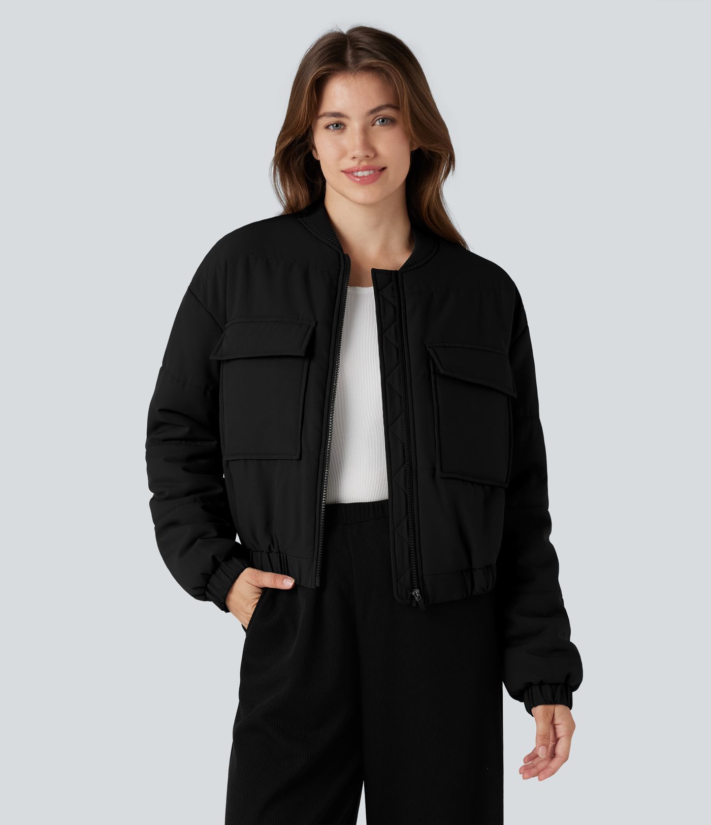Full Zip Casual Bomber Padded Jacket with Pockets
