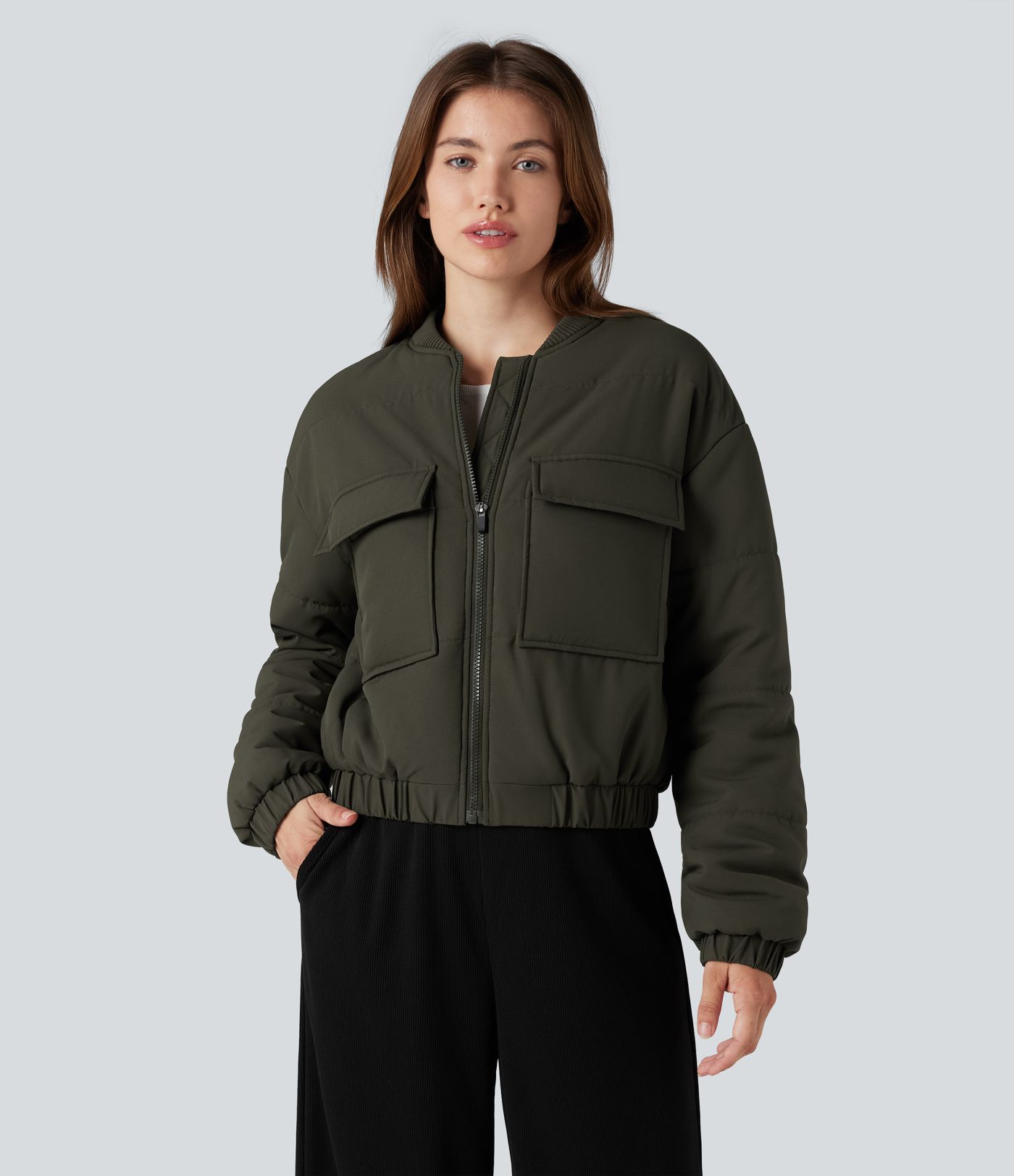 Full Zip Casual Bomber Padded Jacket with Pockets