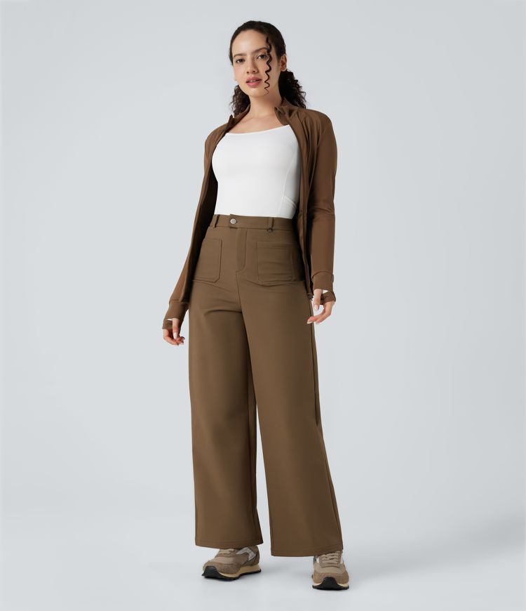 Robuste, wasserabweisende, wärmende, hochgeschnittene Wanderhose mit weitem Bein und Taschen.