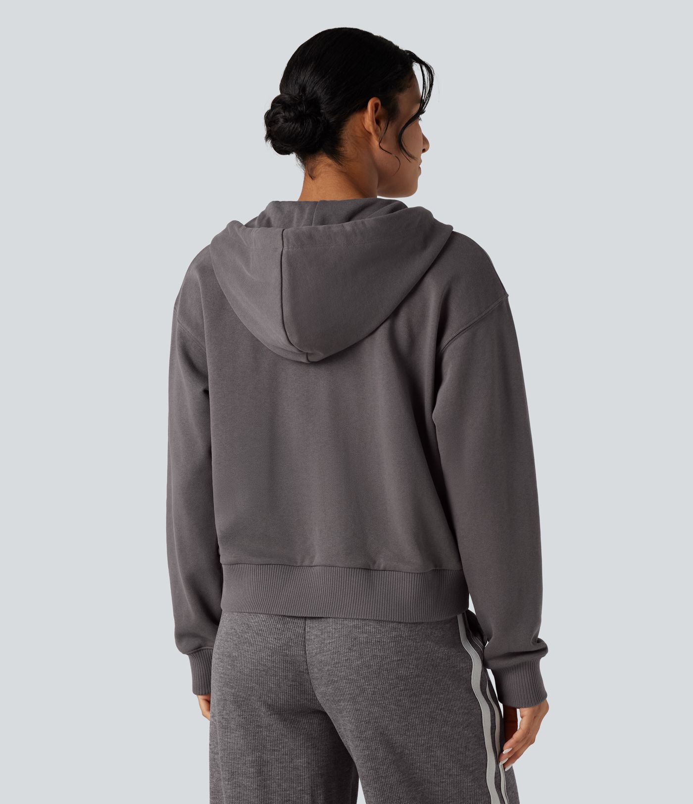 Hooded Zip Fly Relaxed Casual Cotton Sweatshirt with Pockets