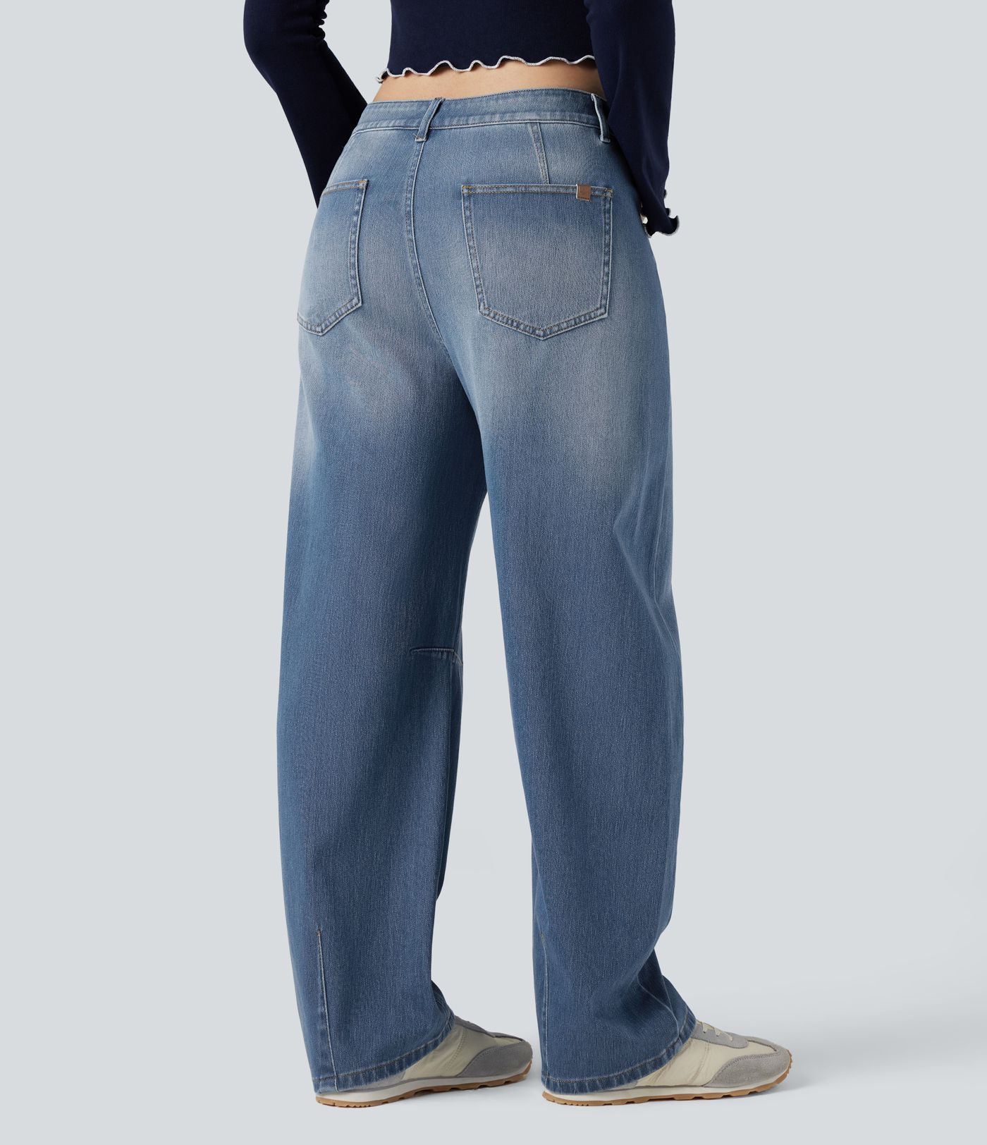 Jean Barrel Halara Flex™ asymétrique délavé taille mi-haute avec poches