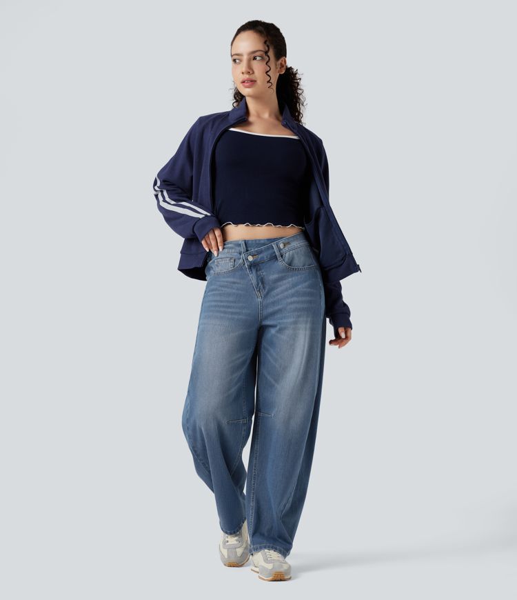 Jean Barrel Halara Flex™ asymétrique délavé taille mi-haute avec poches